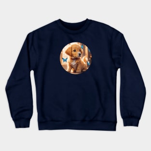 Cute Golden Retriever Puppy Playing With Butterflies Crewneck Sweatshirt